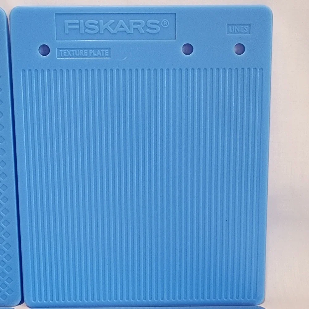 Set 6 Double Sided Fiskars Texture Plates Blue Plastic Embossing Rubbing Tools